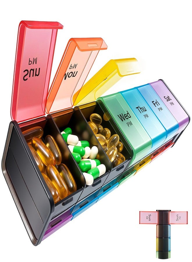 Daviky Extra Large Weekly Pill Organizer 2 Times a Day, XXL Pill Box 7 Day with AM PM Large Compartments, BPA-Free Daily Medicine Case, Jumbo Pill Holder for Fish Oils, Vitamins & Supplements（Black） - Image 1